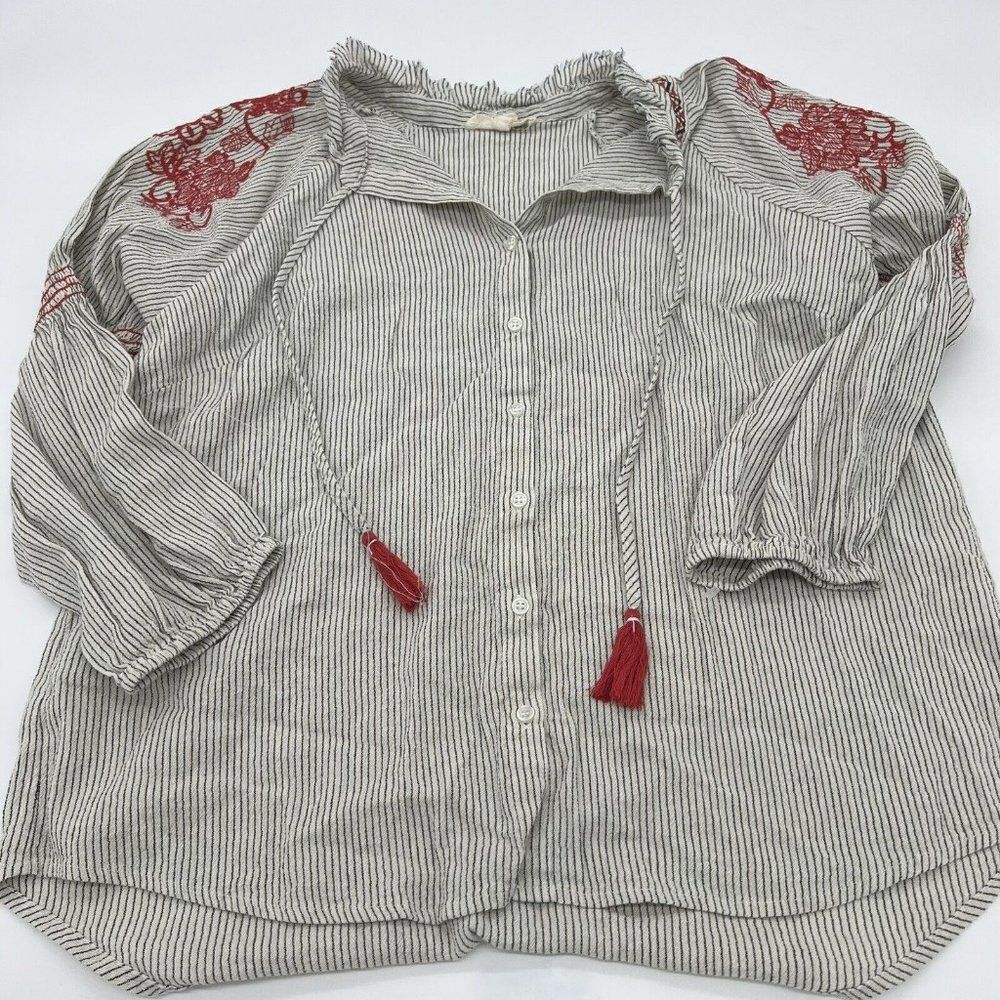 Grand & Greene Boho Shirt Embroidered Tie Neck Tassels XL
